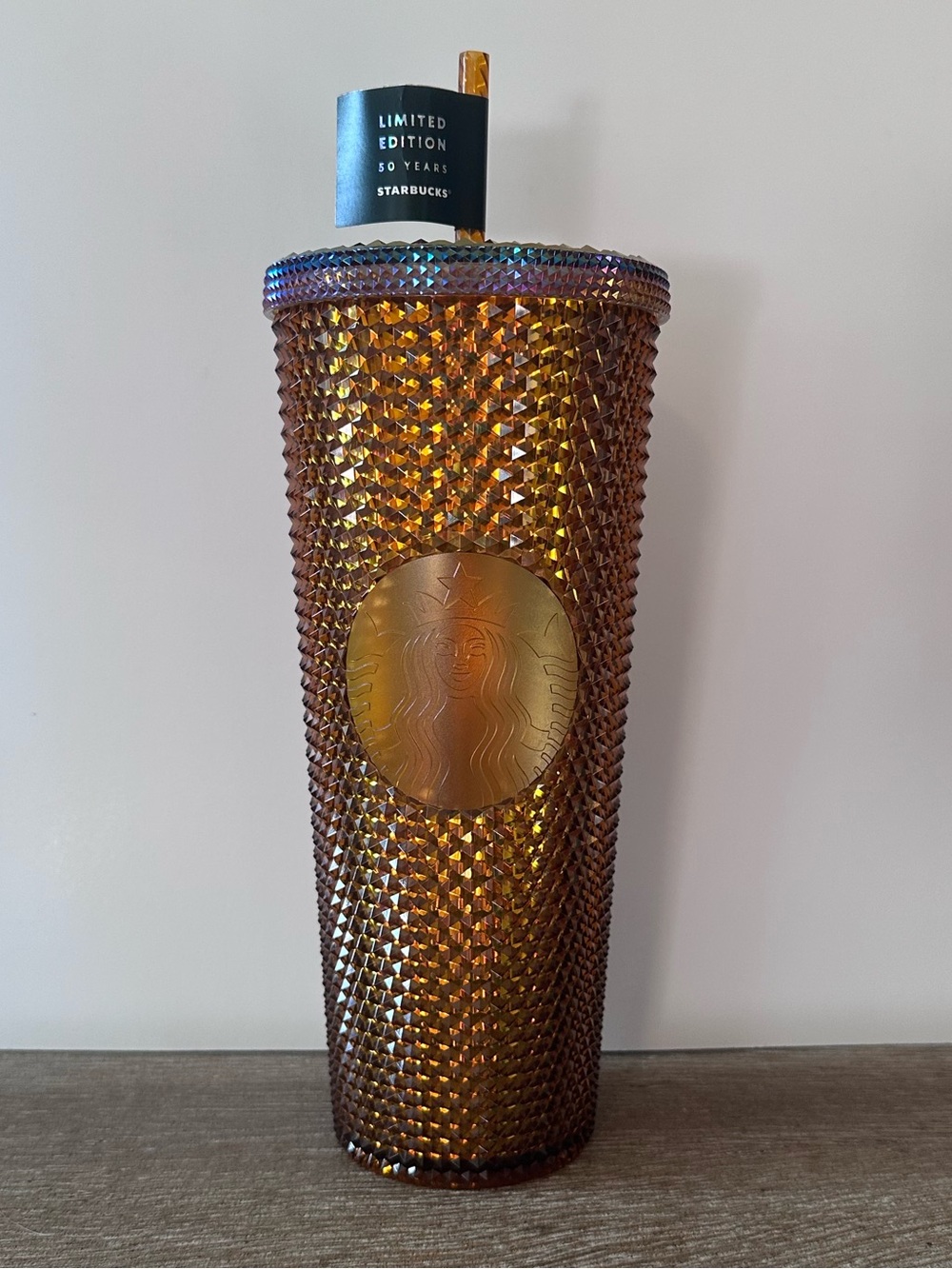 Starbucks Limited Edition 50th Anniversary Gold/Amber Studded Tumbler